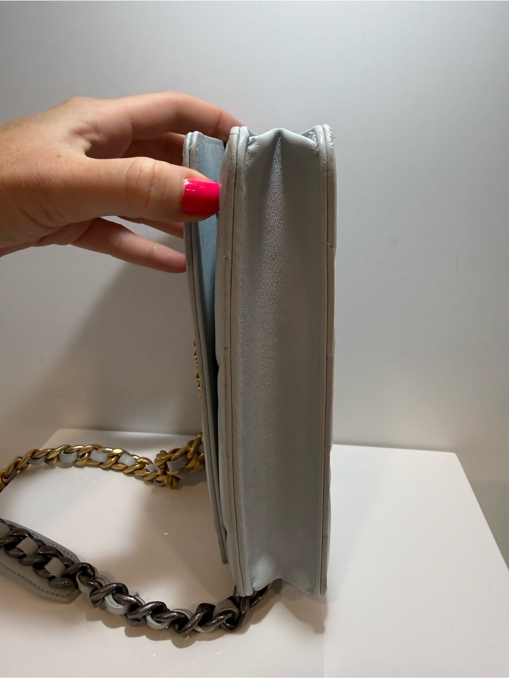 Chanel Light Blue Lambskin Wallet on Chain Crossbody Bag - Picture 5 of 13